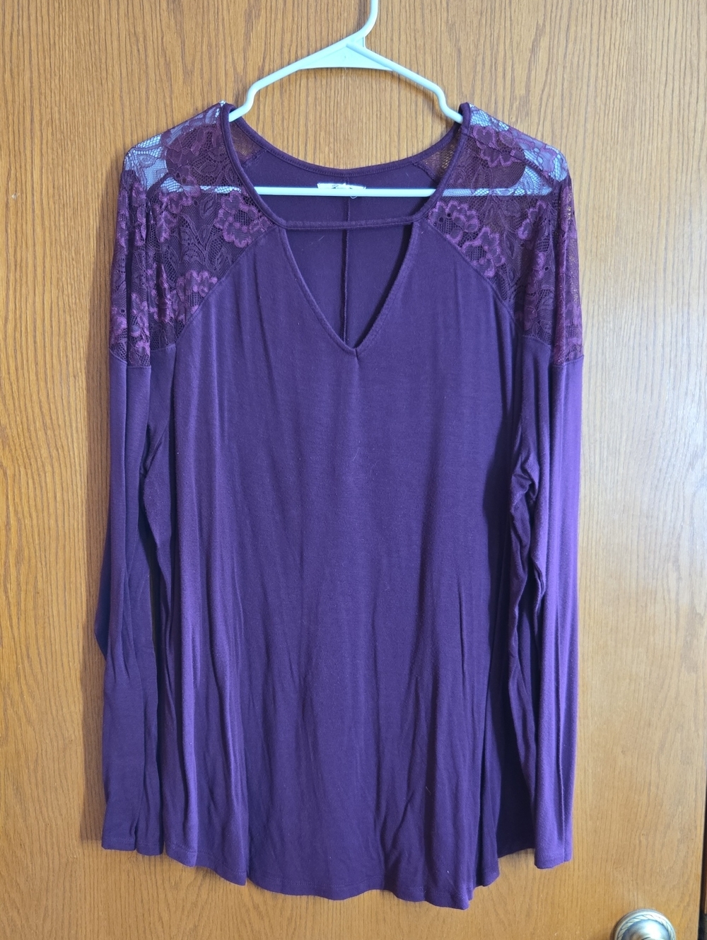 Maurices Plum Lace Shoulder Long Sleeve Top